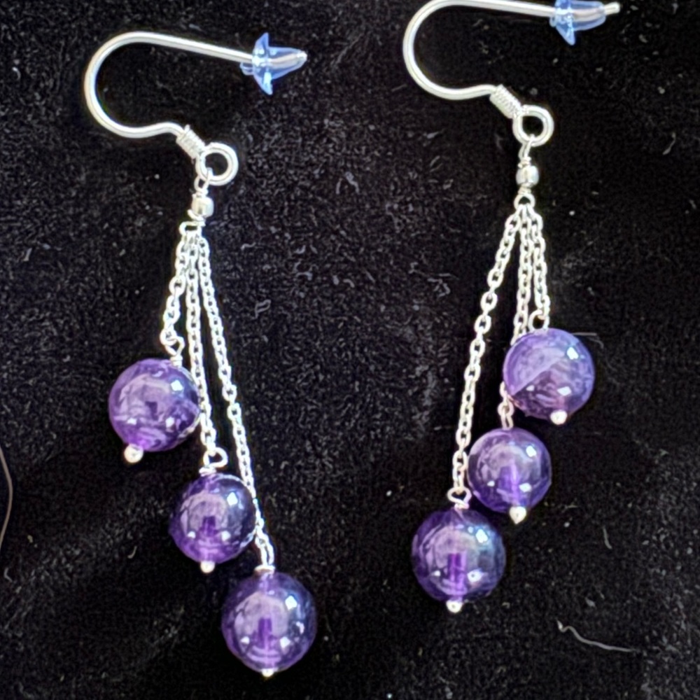 African amethyst sterling silver earrings. NEW